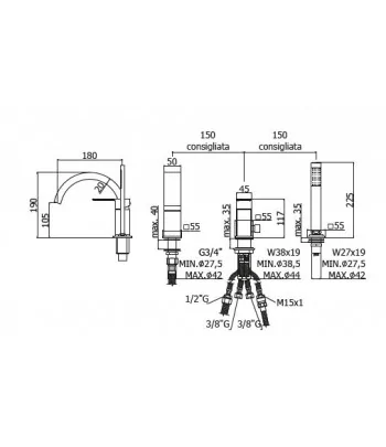 Miscelatore gruppo vasca PAFFONI EL040CR serie ELLE-EFFE