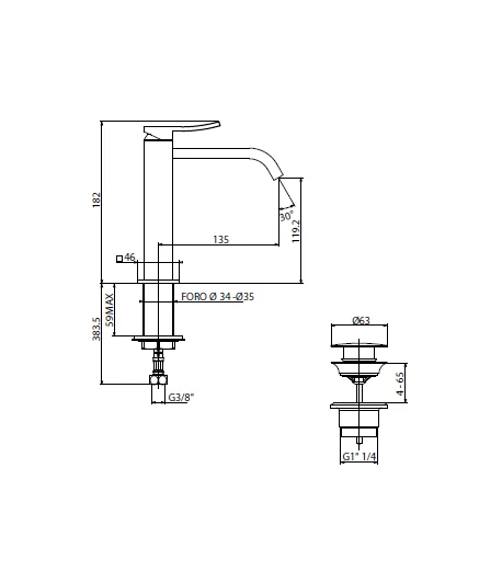 Miscelatore gruppo lavabo GATTONI 8844/88C0 serie ELY