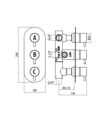 Miscelatore gruppo doccia GATTONI TS993/22C0 serie CIRCLE ONE