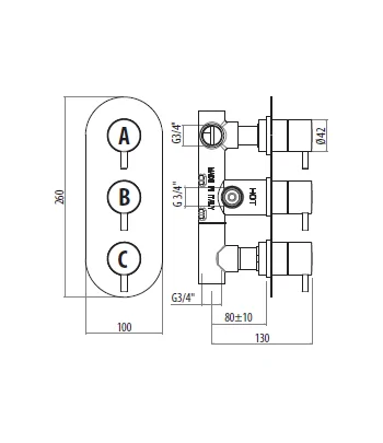Miscelatore gruppo doccia GATTONI TS994/22C0 serie CIRCLE ONE