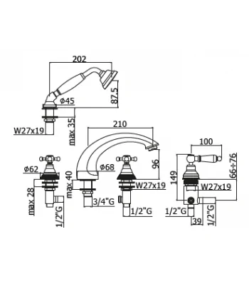 Batteria gruppo vasca PAFFONI FBLV040CR serie BELINDA MELISSA